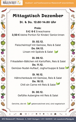 Die aktuelle Speisekarte für die laufenden zwei Wochen