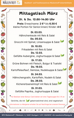 Die aktuelle Speisekarte für die laufenden zwei Wochen