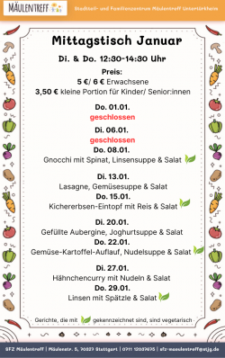 Die aktuelle Speisekarte für die laufenden zwei Wochen